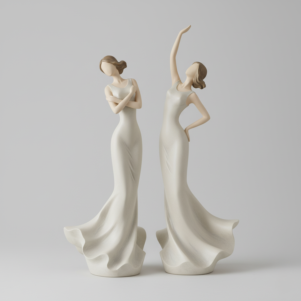 Resin Lady Figurines Set of 2 Decorative Statues for Home or Office