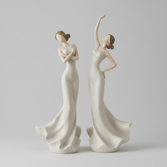Resin Lady Figurines Set of 2 Decorative Statues for Home or Office