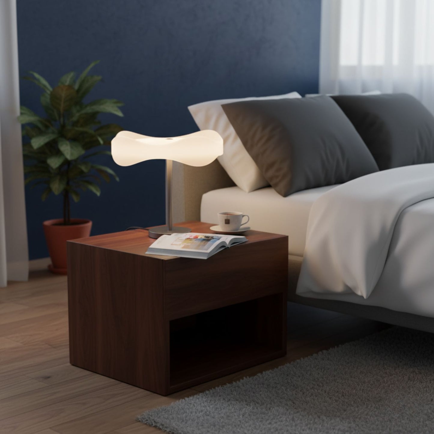 Table Lamp with Wave-Shaped Shade USB Powered