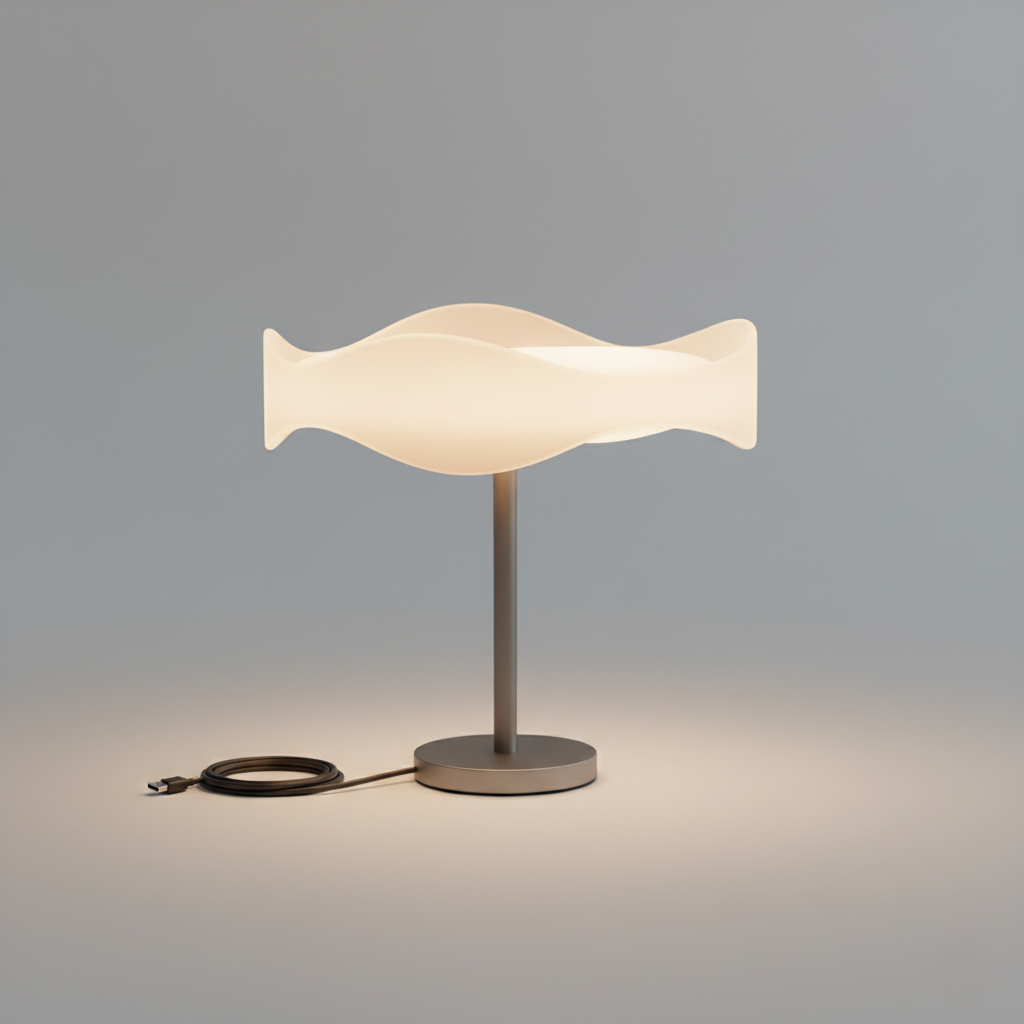 Table Lamp with Wave-Shaped Shade USB Powered