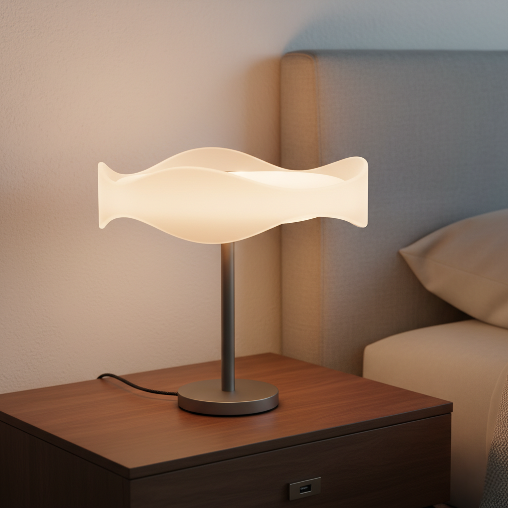 Table Lamp with Wave-Shaped Shade USB Powered