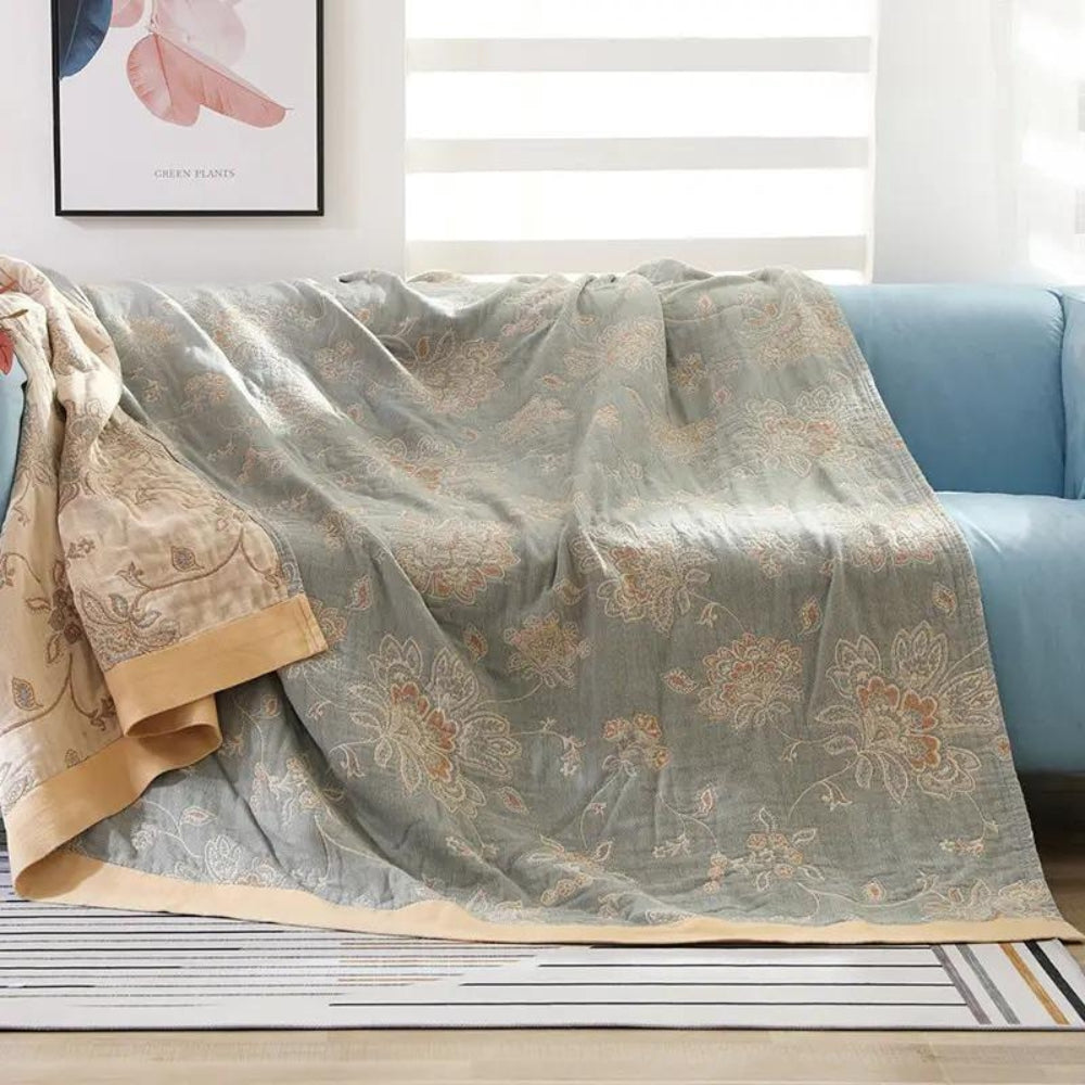 Floral Dream Comfort Blanket – 100% Cotton Five-Layer Gauze Throw with Floral Pattern