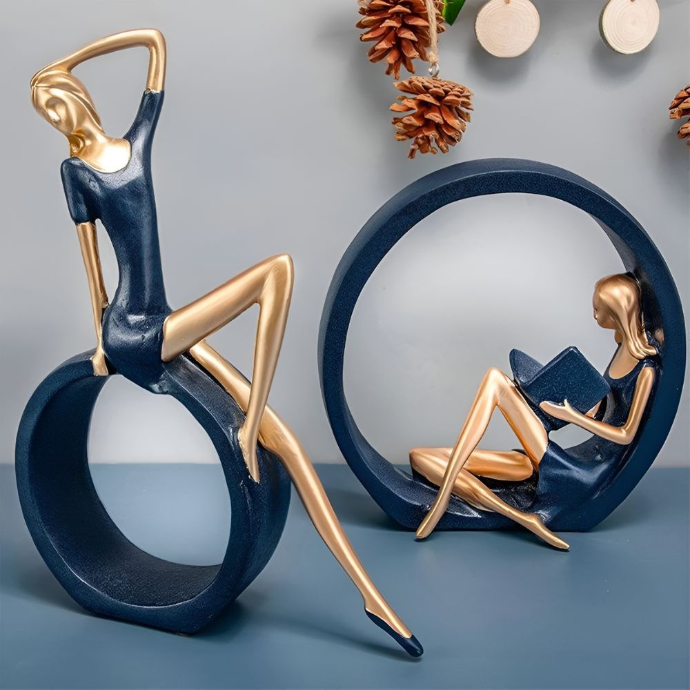 Resin Lady Figurines – Set of 2 Decorative Statues for Home or Office