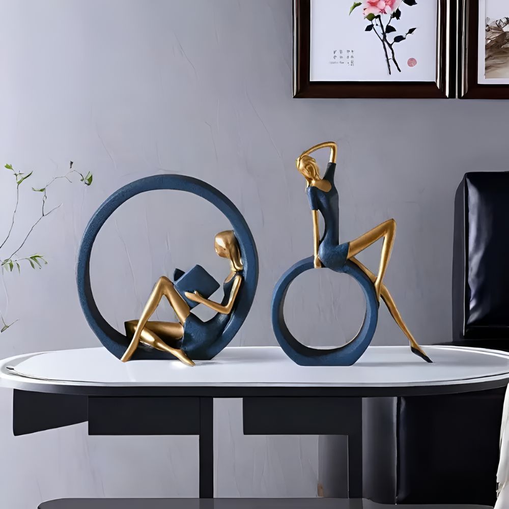 Resin Lady Figurines – Set of 2 Decorative Statues for Home or Office