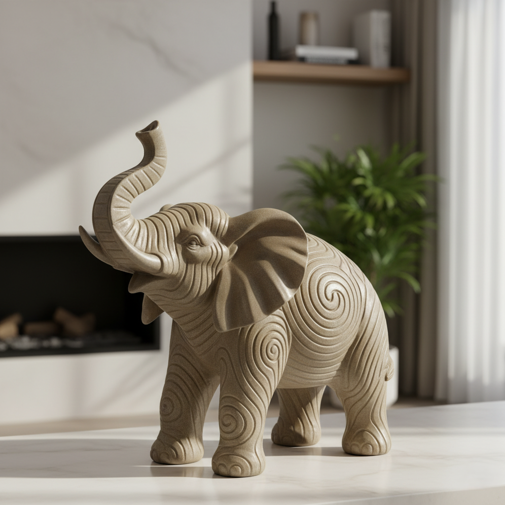 Elephant Figurine Spiral Pattern Resin Decor Piece