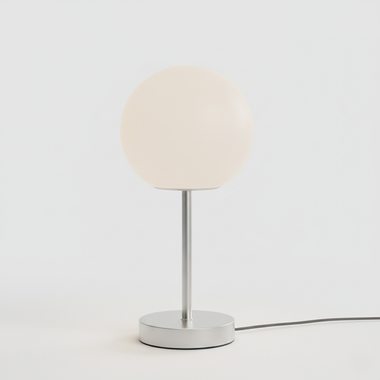 Table Lamp with Matte Glass Shade and Brushed Nickel Base, LED