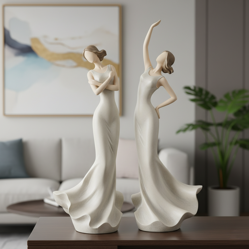 Resin Lady Figurines Set of 2 Decorative Statues for Home or Office