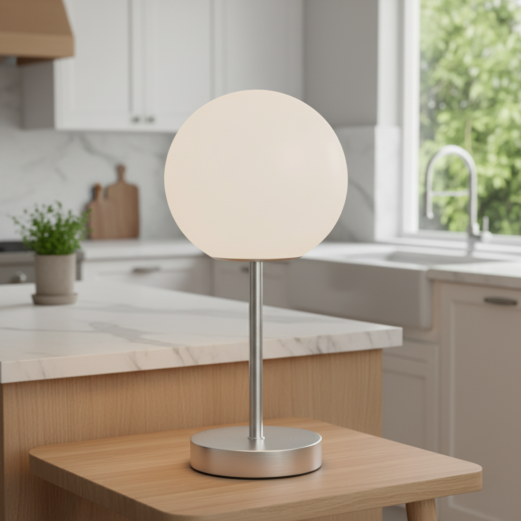 Table Lamp with Matte Glass Shade and Brushed Nickel Base, LED