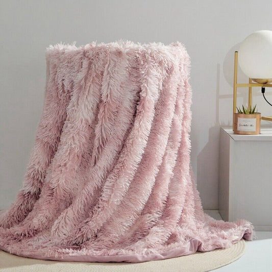Faux Fur Throw Blanket – Soft Reversible Blanket for Home & Travel Use