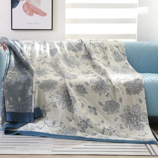 Floral Dream Comfort Blanket – 100% Cotton Five-Layer Gauze Throw with Floral Pattern