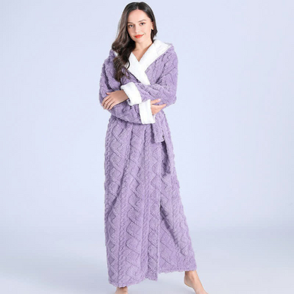 Long Hooded Plush Robe – Soft Bathrobe with Pockets for Home Comfort