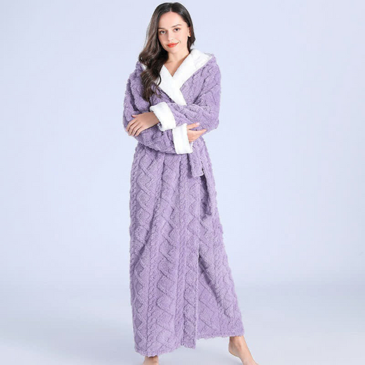 Long Hooded Plush Robe – Soft Bathrobe with Pockets for Home Comfort