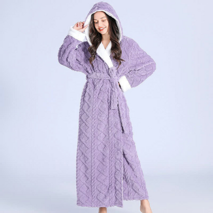 Long Hooded Plush Robe – Soft Bathrobe with Pockets for Home Comfort