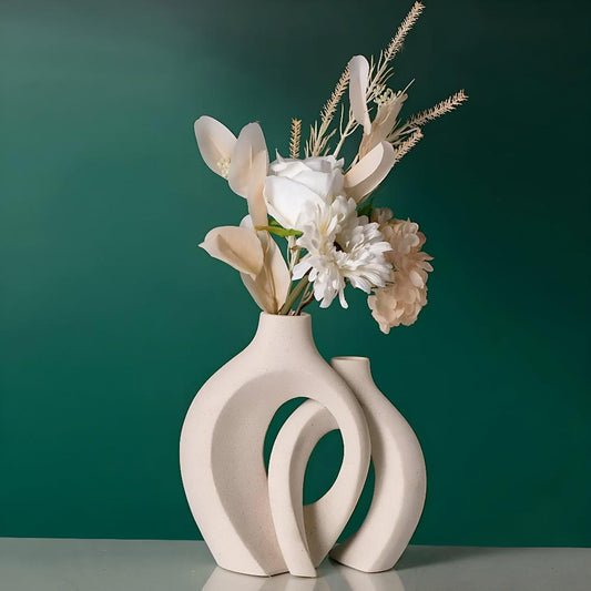 Unity Vase Duo – Modern Interlocking Ceramic Vases, Neutral Scandinavian Design