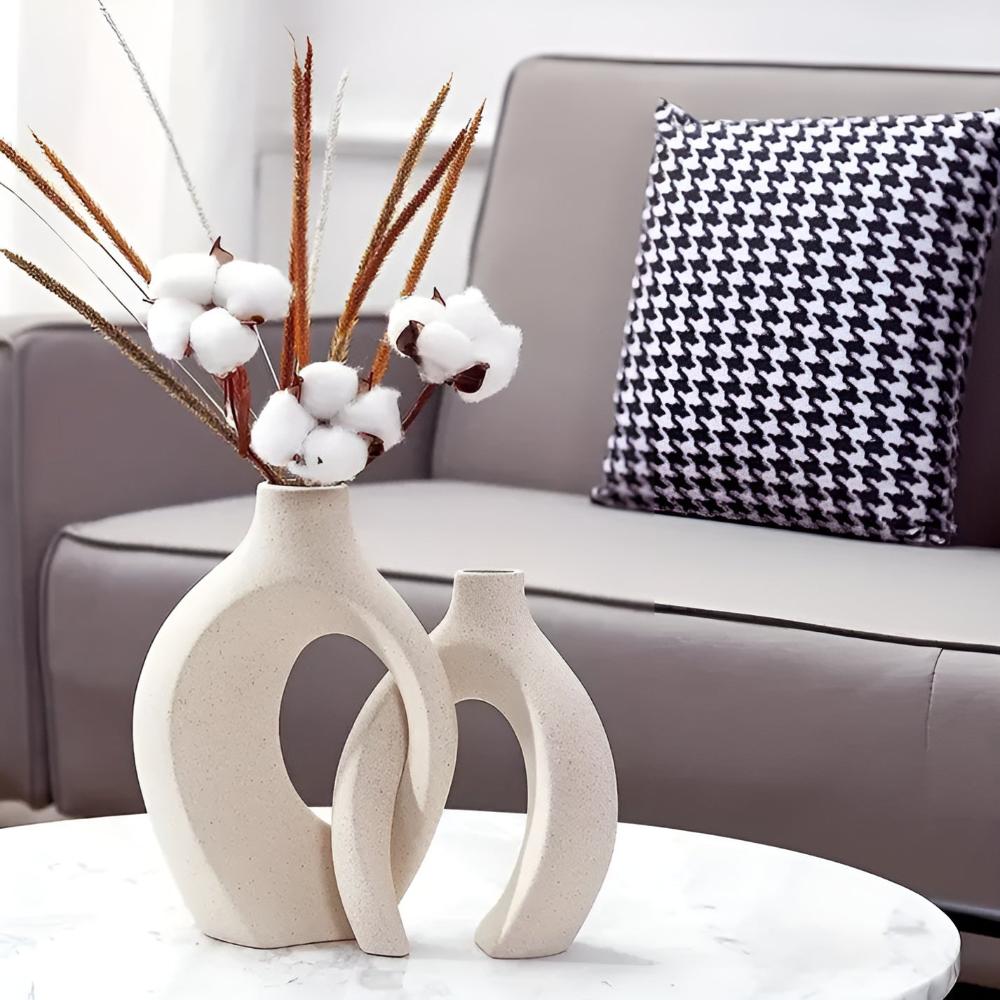 Unity Vase Duo – Modern Interlocking Ceramic Vases, Neutral Scandinavian Design