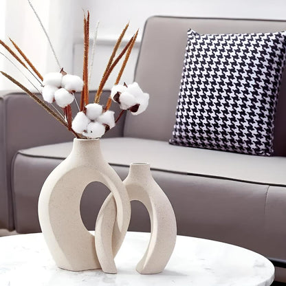 Unity Vase Duo – Modern Interlocking Ceramic Vases, Neutral Scandinavian Design