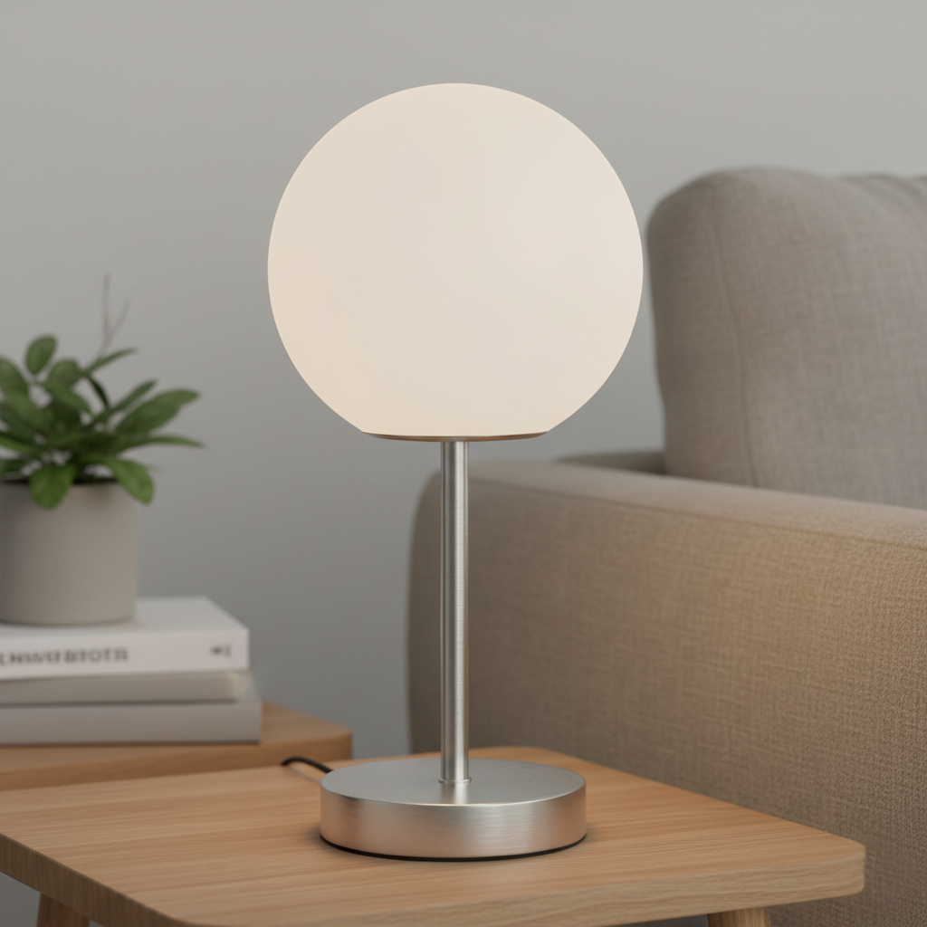 Table Lamp with Matte Glass Shade and Brushed Nickel Base, LED
